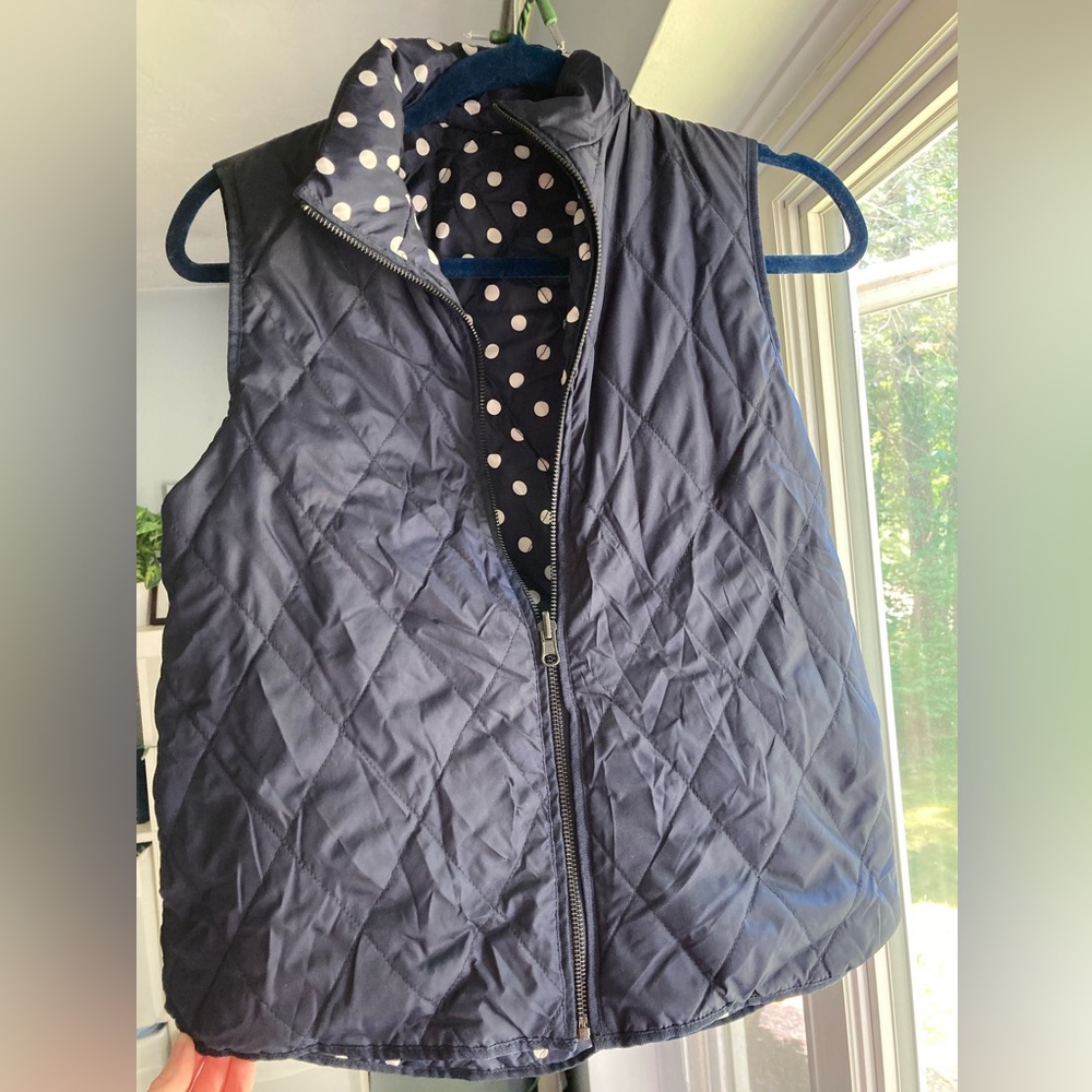 Reversible navy blue/polka dot vest womens size M